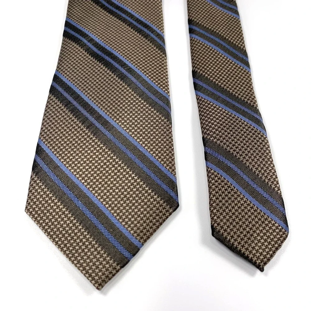 Joseph‎ Abboud Mens Tie Bronze Brown & Blue Striped Repp Design 100% Silk NWT